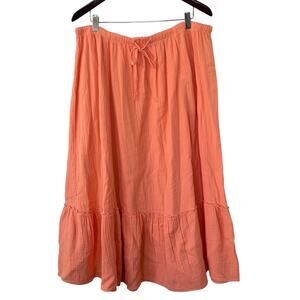 Abount 100% Cotton Orange Cotton Gauze Tiered Maxi Skirt Sz XL